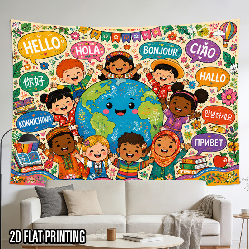 Kids Educational Poster - Tapiz con Mapa del Mundo y